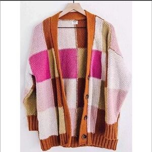 Cotton On colorful checkerboard chunky Knit Cardigan
